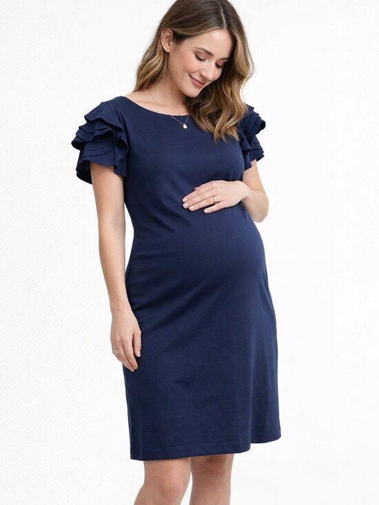 Pietro Brunelli Dresses & Skirts - Pietro Brunelli "Salisburgo" Ruffled Sleeve Dress in Navy Blue Size S Maternity
